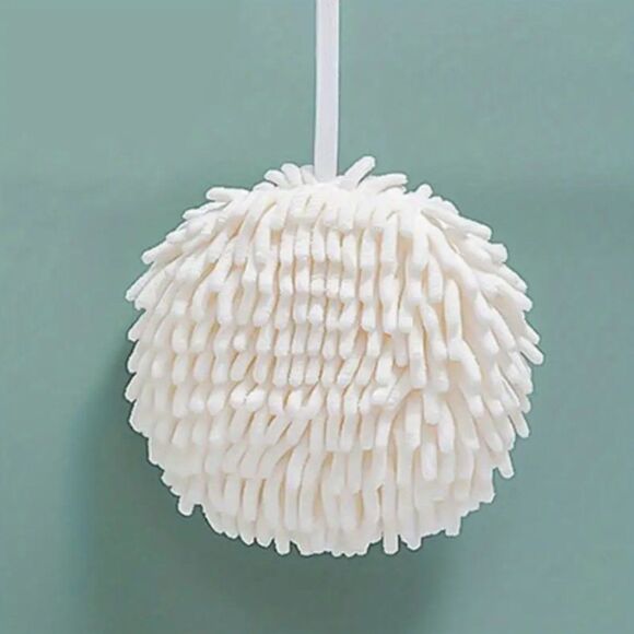 Luxurious Bath Shower Chenille Poof in White - Picture 1 of 4